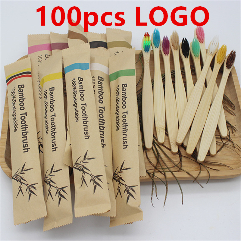Bamboo Toothbrush Set - 50/100 adet özelleştirilebilir Logo yumuşak kıl